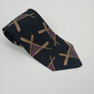 Mens XMI 100% silk necktie black baseball bats italian suit accessories tie